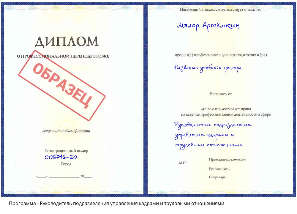 Руководитель подразделения управления кадрами и трудовыми отношениями Азнакаево