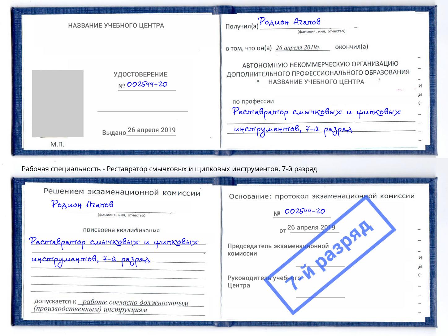 корочка 7-й разряд Реставратор смычковых и щипковых инструментов Азнакаево