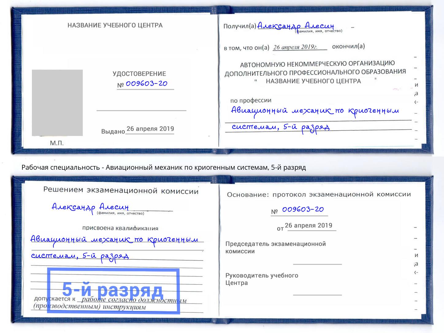 корочка 5-й разряд Авиационный механик по криогенным системам Азнакаево